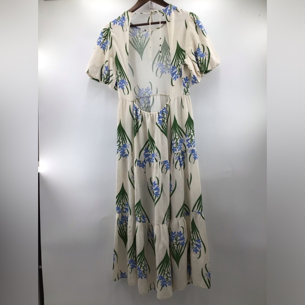 Zara Sofia Puff Sleeves Cream Maxi Dress Floral Design - Picture 3 of 10